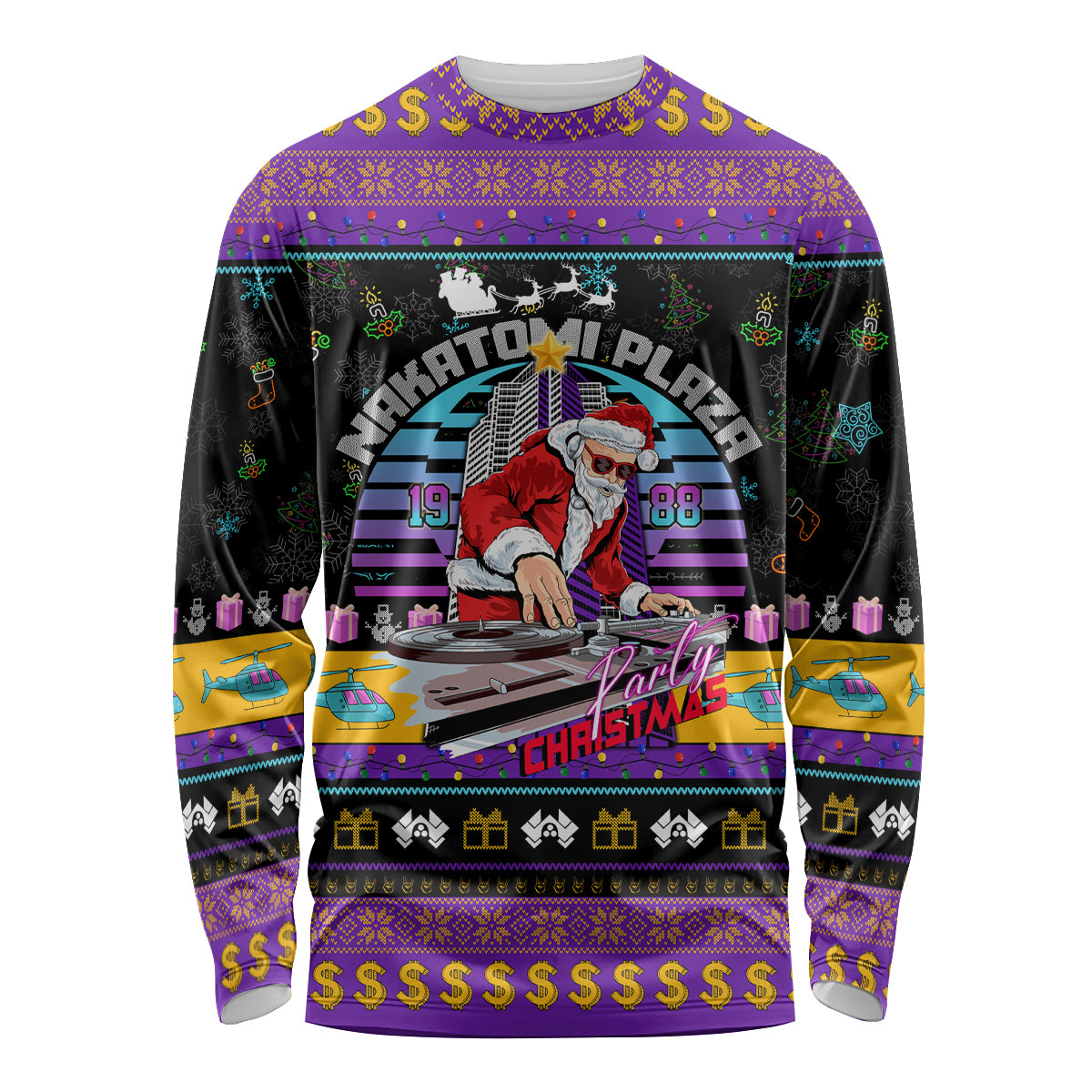 Nakatomi Plaza Christmas Party 1988 Long Sleeve Shirt DJ Santa Claus - Wonder Print Shop