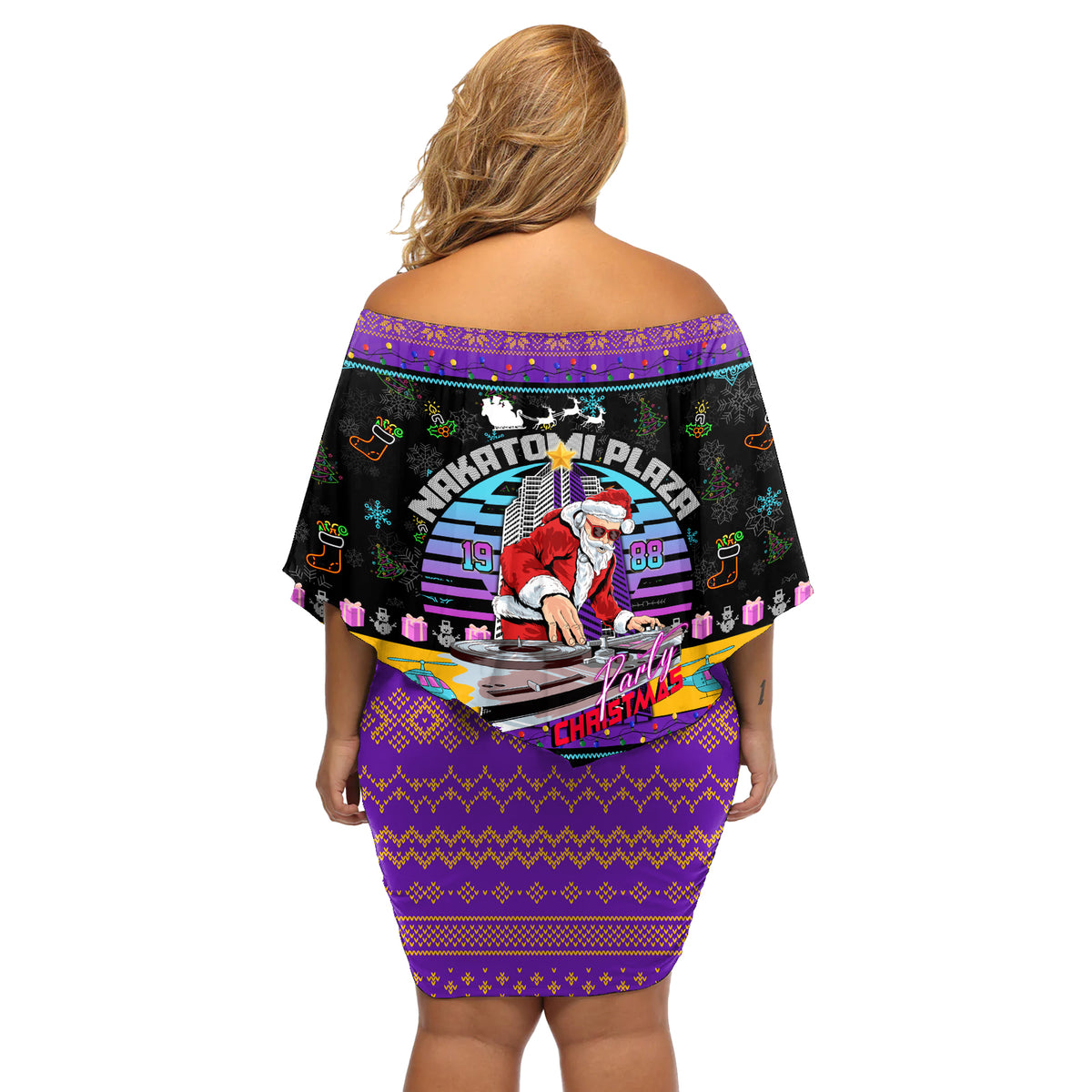 Nakatomi Plaza Christmas Party 1988 Off Shoulder Short Dress DJ Santa Claus - Wonder Print Shop