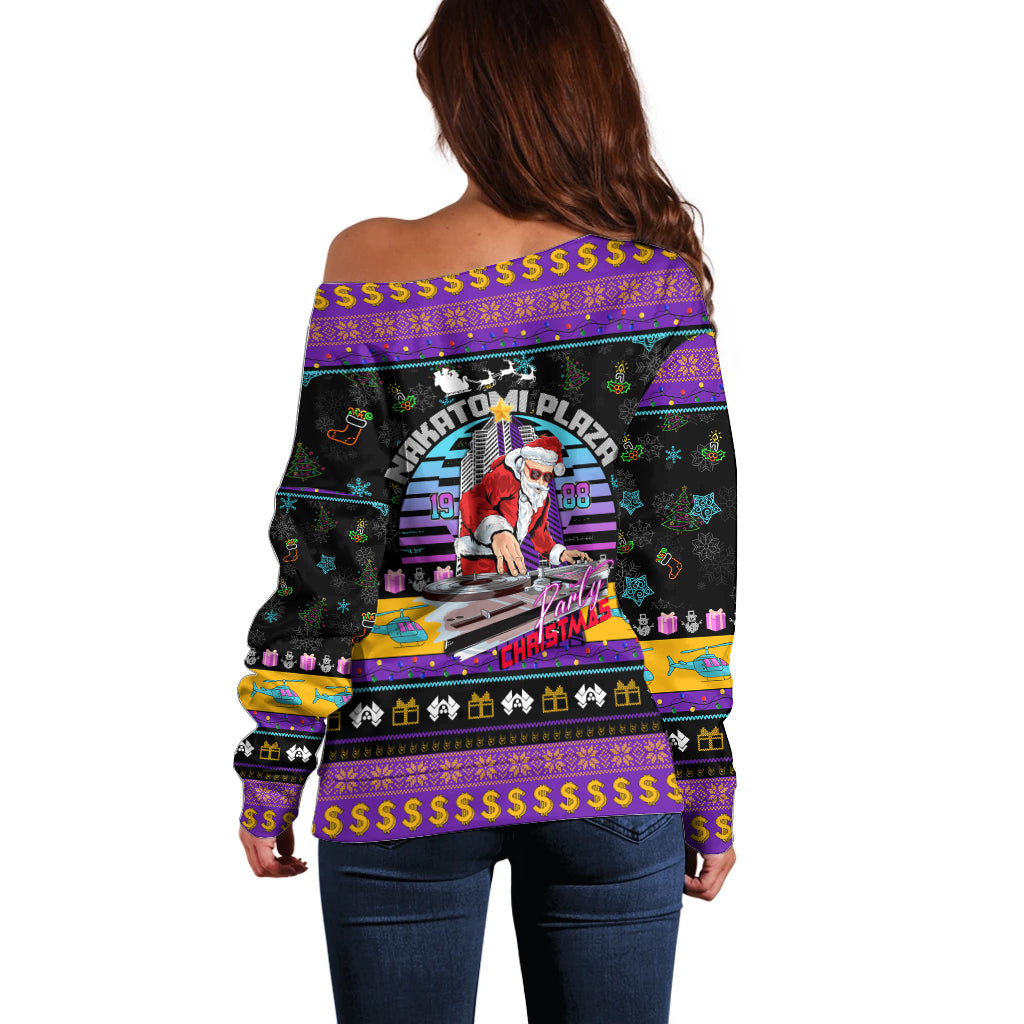Nakatomi Plaza Christmas Party 1988 Off Shoulder Sweater DJ Santa Claus - Wonder Print Shop