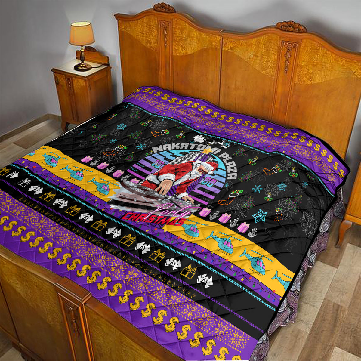 Nakatomi Plaza Christmas Party 1988 Quilt DJ Santa Claus - Wonder Print Shop