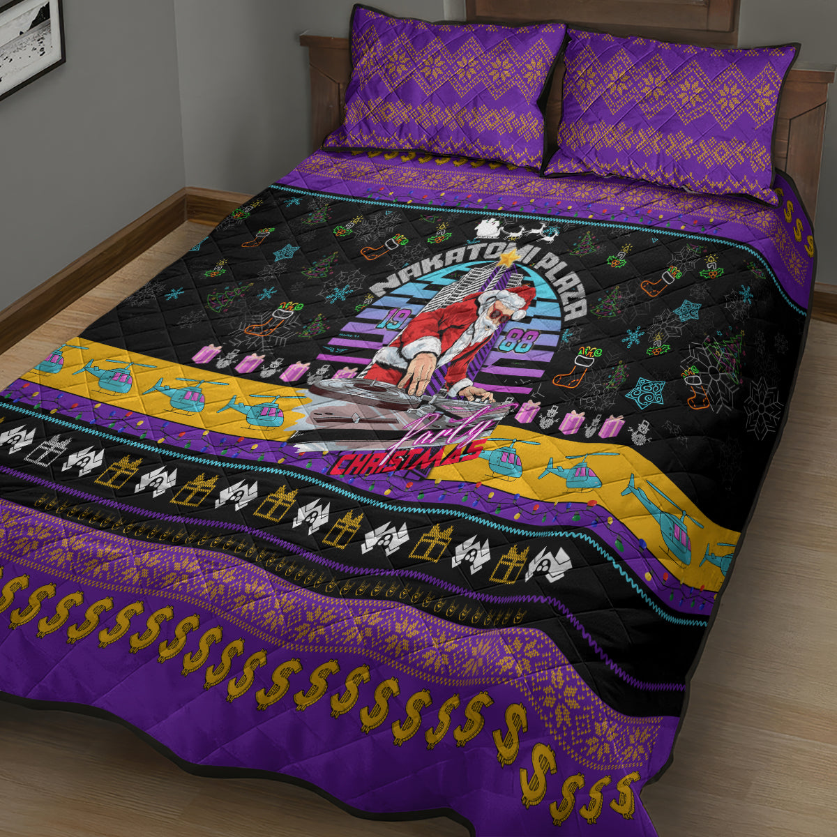 Nakatomi Plaza Christmas Party 1988 Quilt Bed Set DJ Santa Claus - Wonder Print Shop