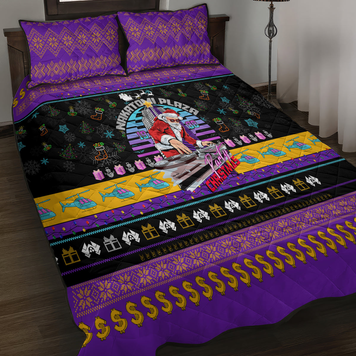 Nakatomi Plaza Christmas Party 1988 Quilt Bed Set DJ Santa Claus - Wonder Print Shop