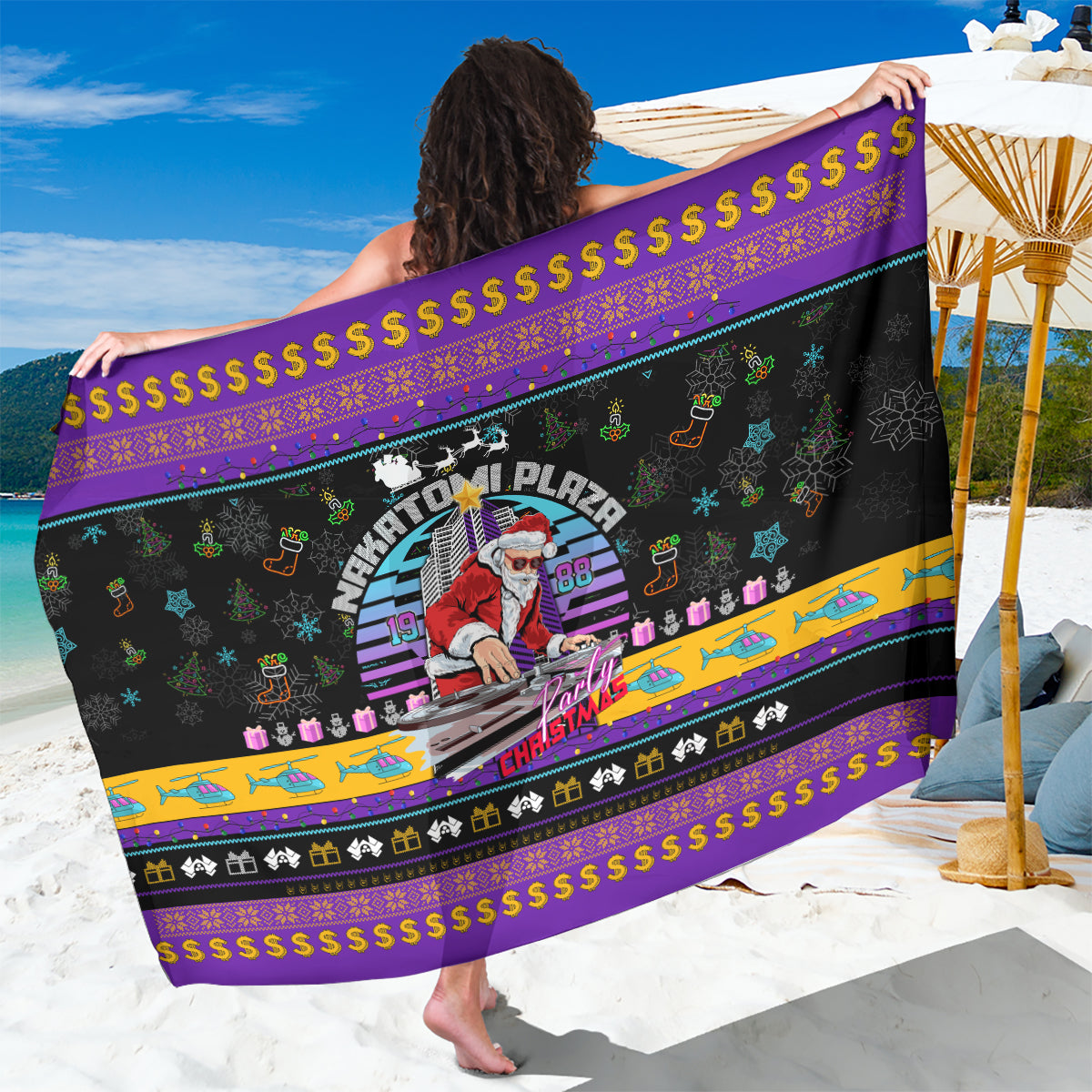 Nakatomi Plaza Christmas Party 1988 Sarong DJ Santa Claus - Wonder Print Shop