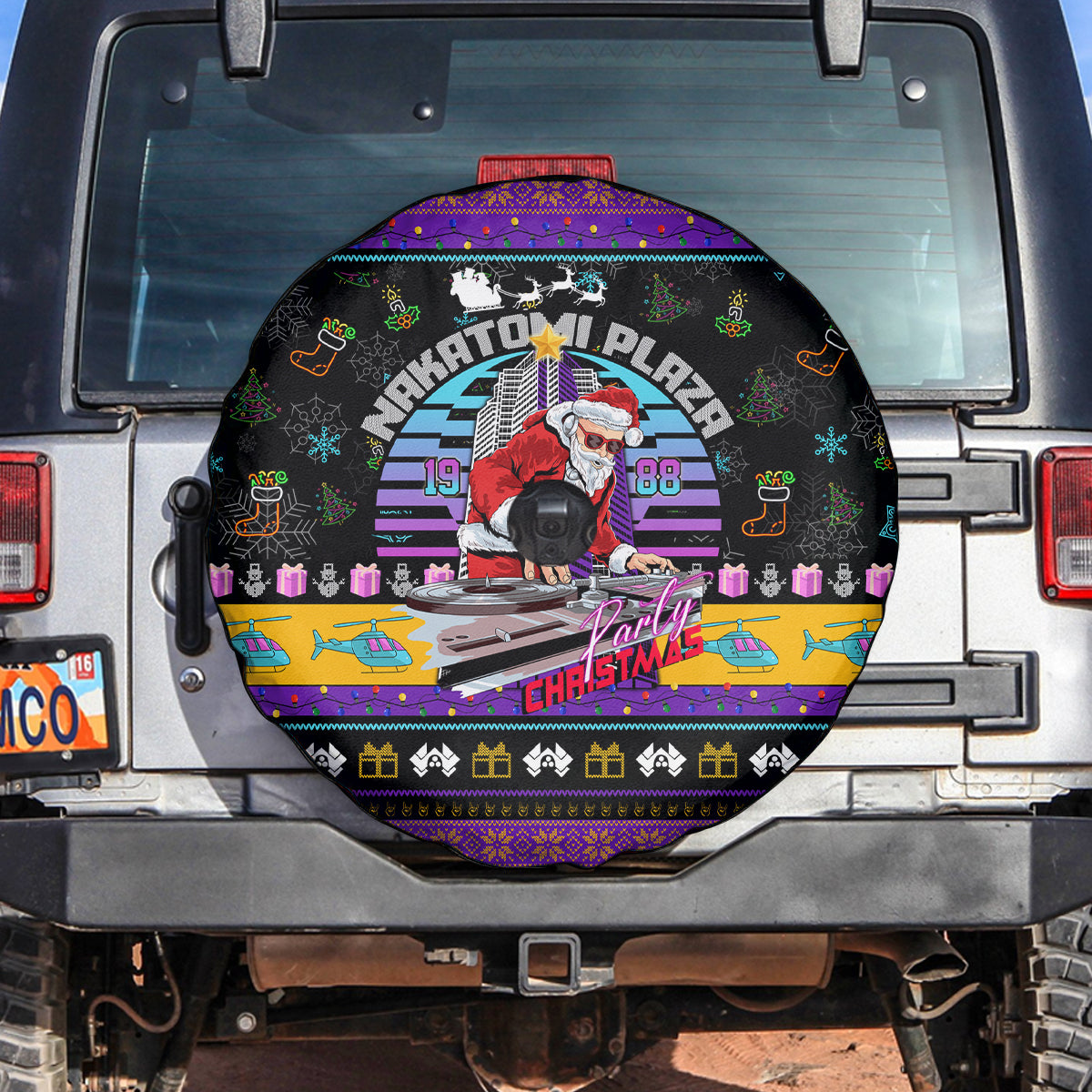 Nakatomi Plaza Christmas Party 1988 Spare Tire Cover DJ Santa Claus - Wonder Print Shop