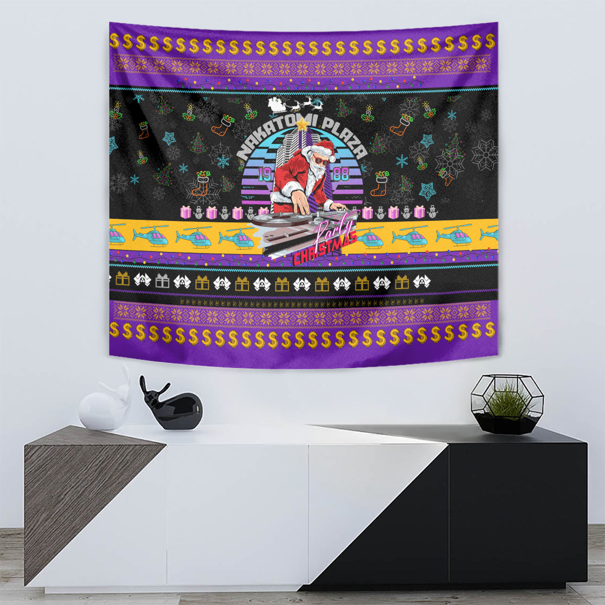 Nakatomi Plaza Christmas Party 1988 Tapestry DJ Santa Claus - Wonder Print Shop
