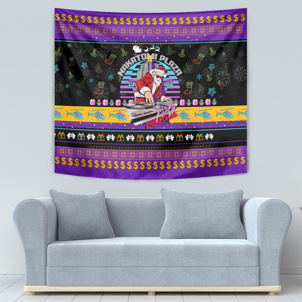 Nakatomi Plaza Christmas Party 1988 Tapestry DJ Santa Claus - Wonder Print Shop