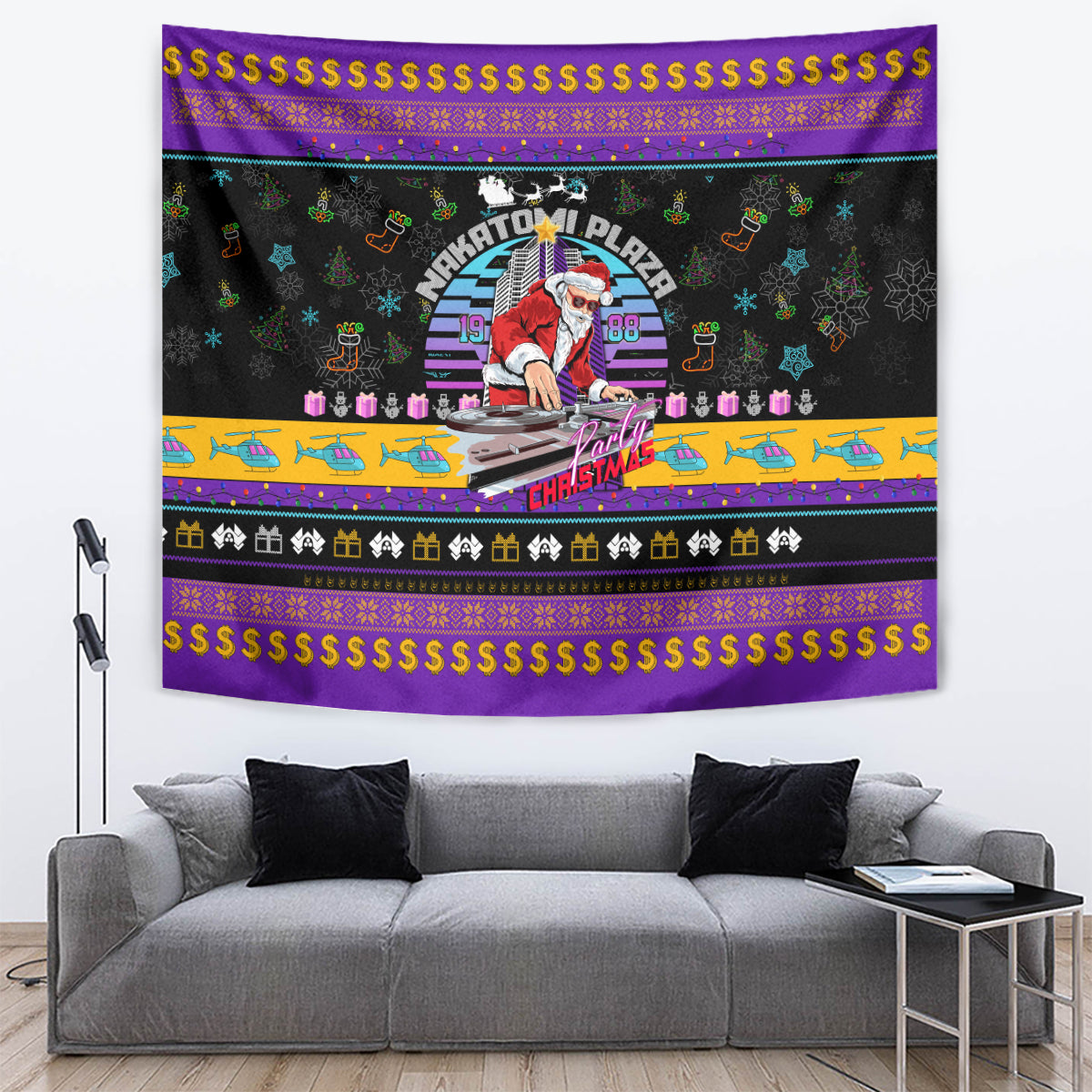 Nakatomi Plaza Christmas Party 1988 Tapestry DJ Santa Claus - Wonder Print Shop