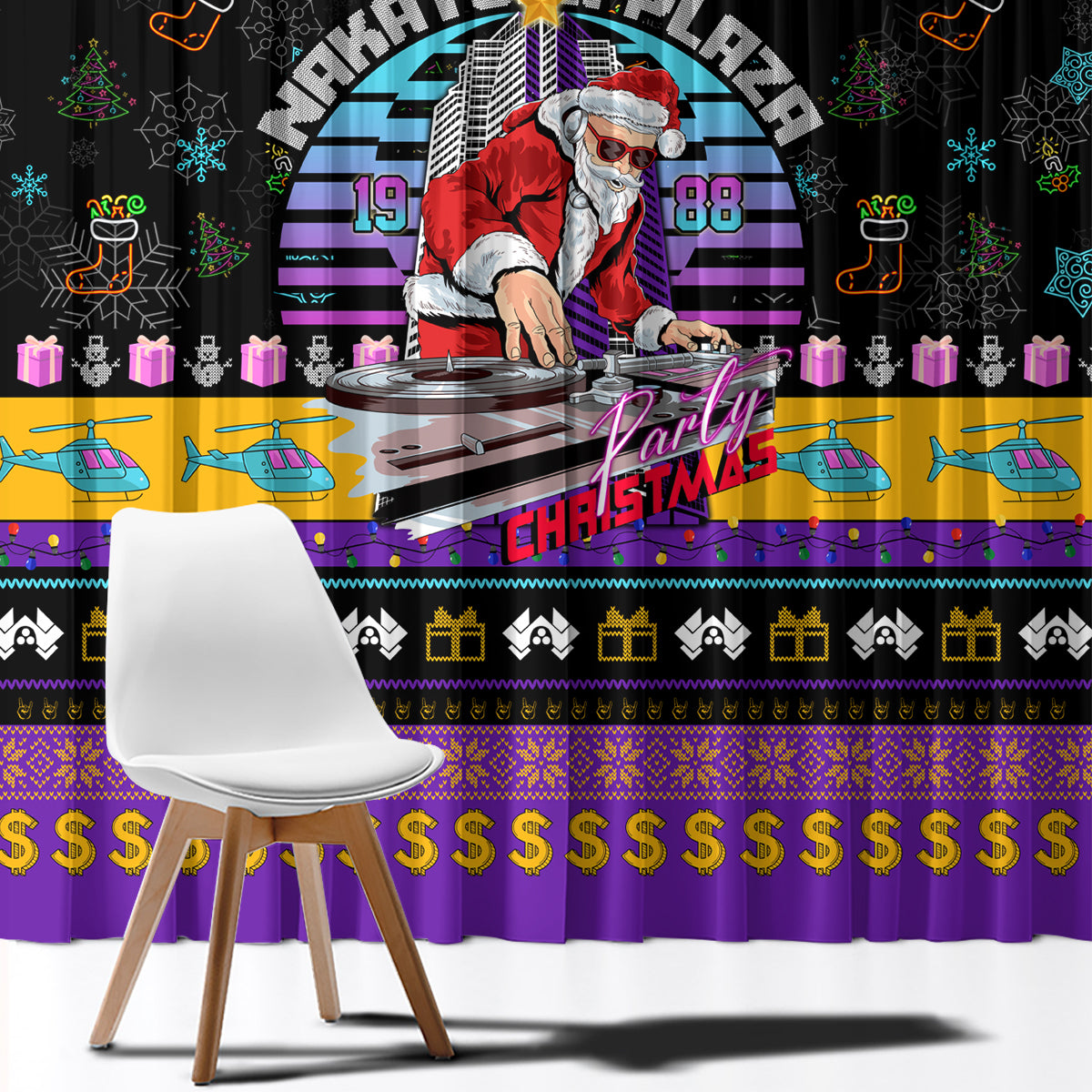 Nakatomi Plaza Christmas Party 1988 Window Curtain DJ Santa Claus - Wonder Print Shop