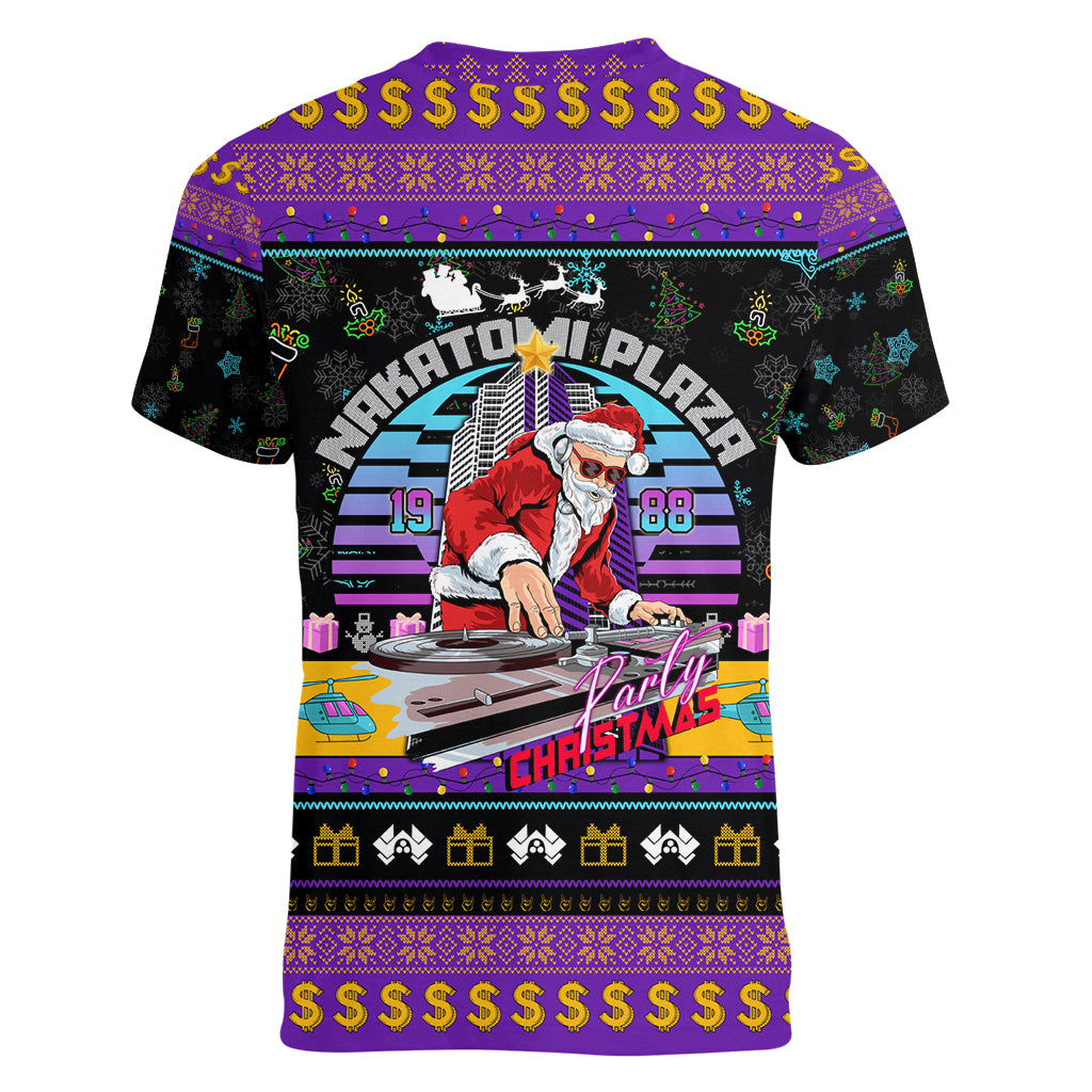 Nakatomi Plaza Christmas Party 1988 Women V Neck T Shirt DJ Santa Claus - Wonder Print Shop