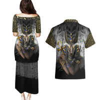Anubis Couples Matching Puletasi and Hawaiian Shirt Egypt Pattern Black - Wonder Print Shop