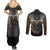 Anubis Couples Matching Summer Maxi Dress and Long Sleeve Button Shirt Egypt Pattern Black - Wonder Print Shop