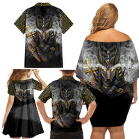 Anubis Family Matching Off Shoulder Short Dress and Hawaiian Shirt Egypt Pattern Black - Wonder Print Shop