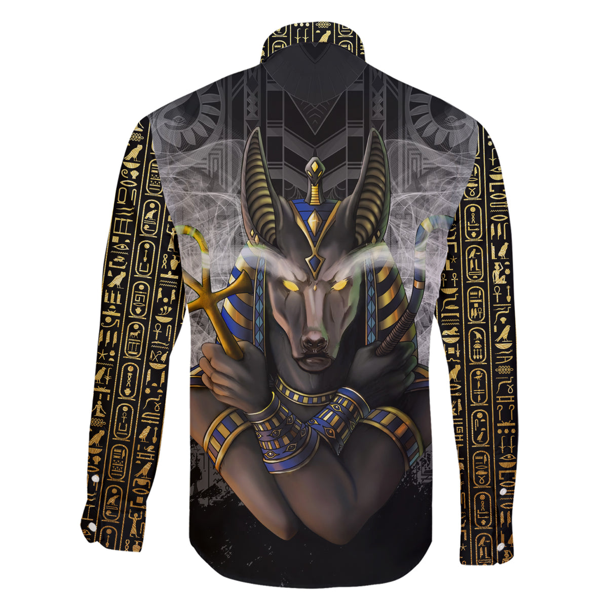 Anubis Family Matching Short Sleeve Bodycon Dress and Hawaiian Shirt Egypt Pattern Black - Wonder Print Shop
