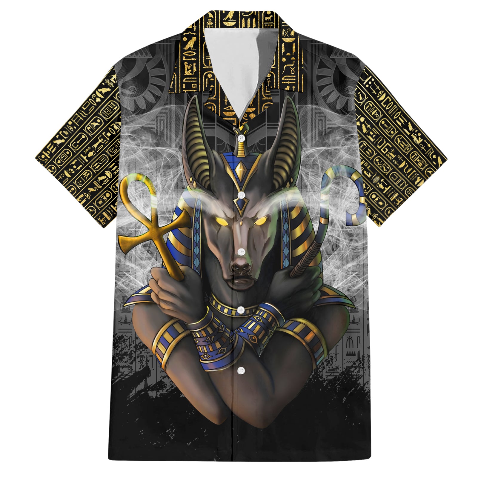 Anubis Hawaiian Shirt Egypt Pattern Black - Wonder Print Shop