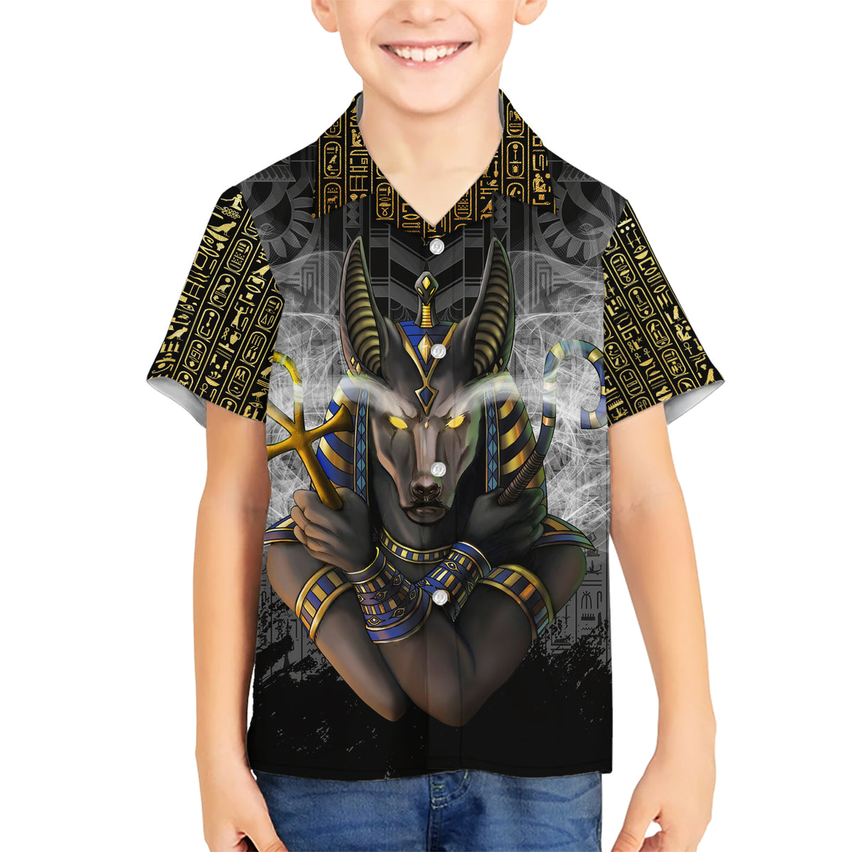 Anubis Hawaiian Shirt Egypt Pattern Black - Wonder Print Shop
