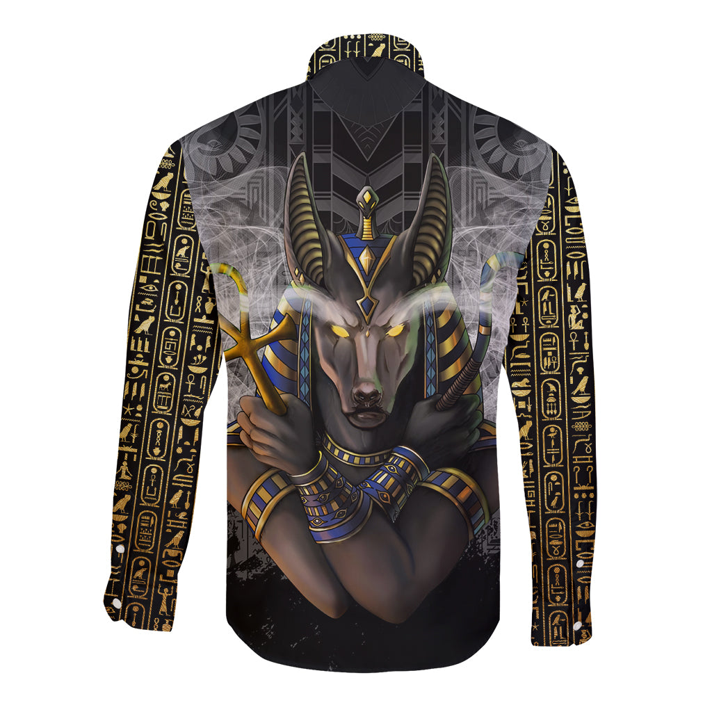 Anubis Long Sleeve Button Shirt Egypt Pattern Black - Wonder Print Shop
