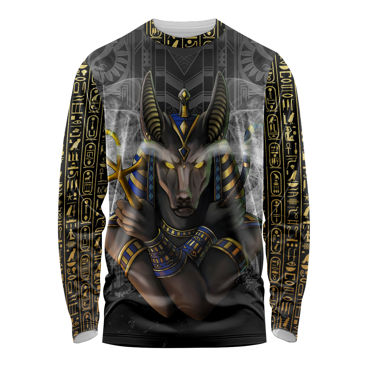 Anubis Long Sleeve Shirt Egypt Pattern Black - Wonder Print Shop