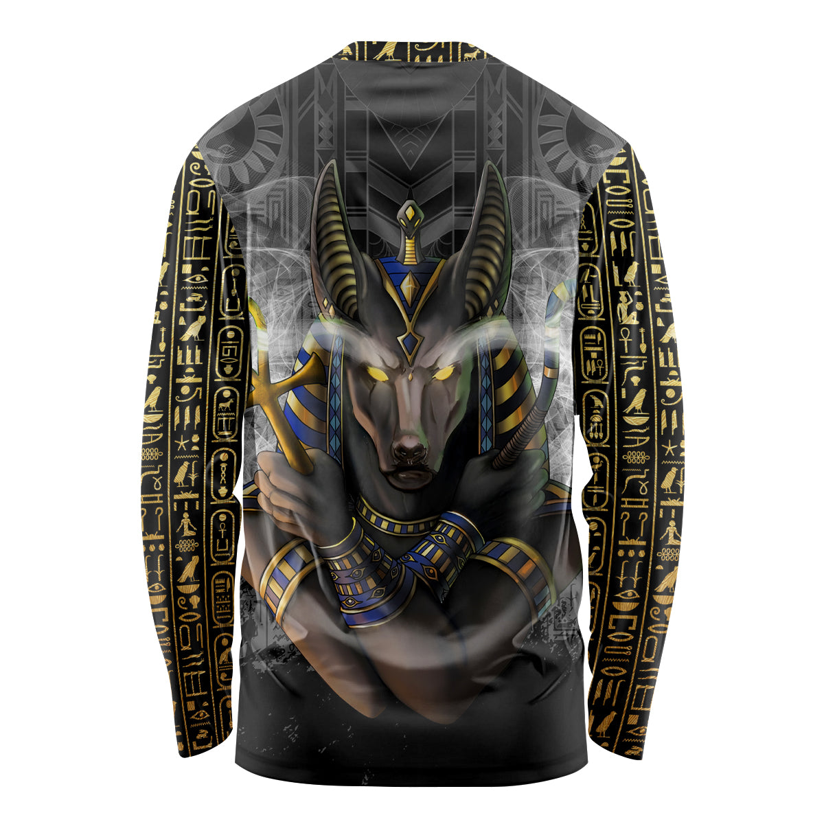 Anubis Long Sleeve Shirt Egypt Pattern Black - Wonder Print Shop