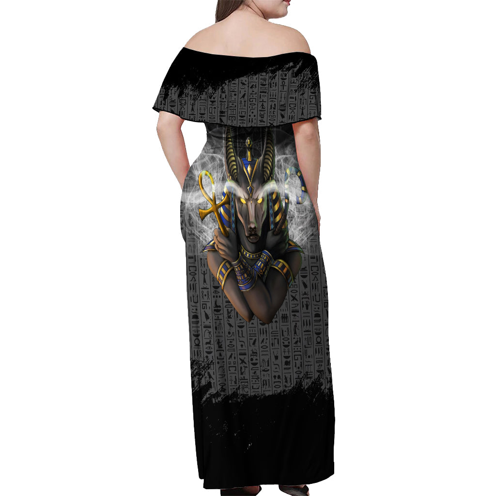 Anubis Off Shoulder Maxi Dress Egypt Pattern Black - Wonder Print Shop