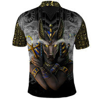Anubis Polo Shirt Egypt Pattern Black - Wonder Print Shop
