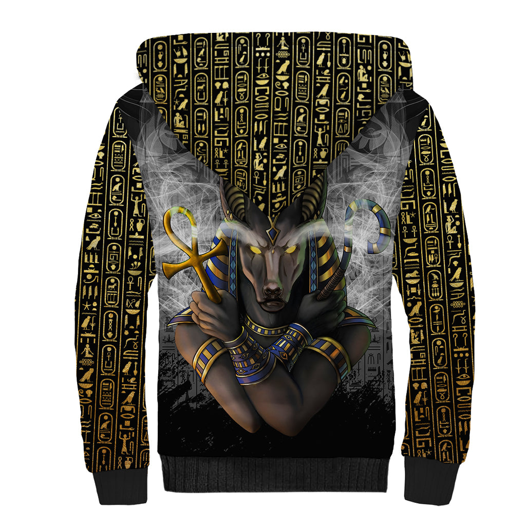 Anubis Sherpa Hoodie Egypt Pattern Black - Wonder Print Shop