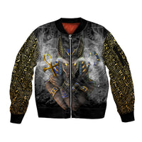 Anubis Sleeve Zip Bomber Jacket Egypt Pattern Black - Wonder Print Shop