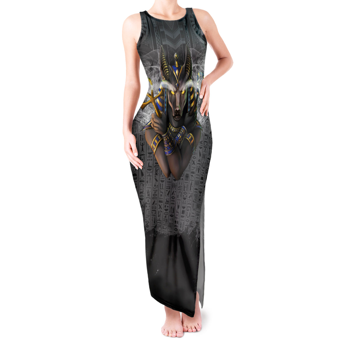 Anubis Tank Maxi Dress Egypt Pattern Black - Wonder Print Shop