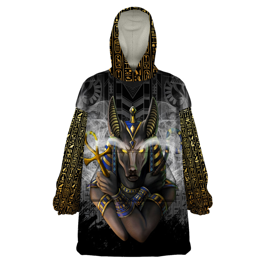 Anubis Wearable Blanket Hoodie Egypt Pattern Black - Wonder Print Shop