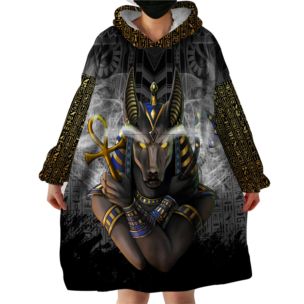 Anubis Wearable Blanket Hoodie Egypt Pattern Black - Wonder Print Shop