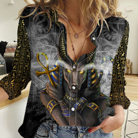Anubis Women Casual Shirt Egypt Pattern Black - Wonder Print Shop