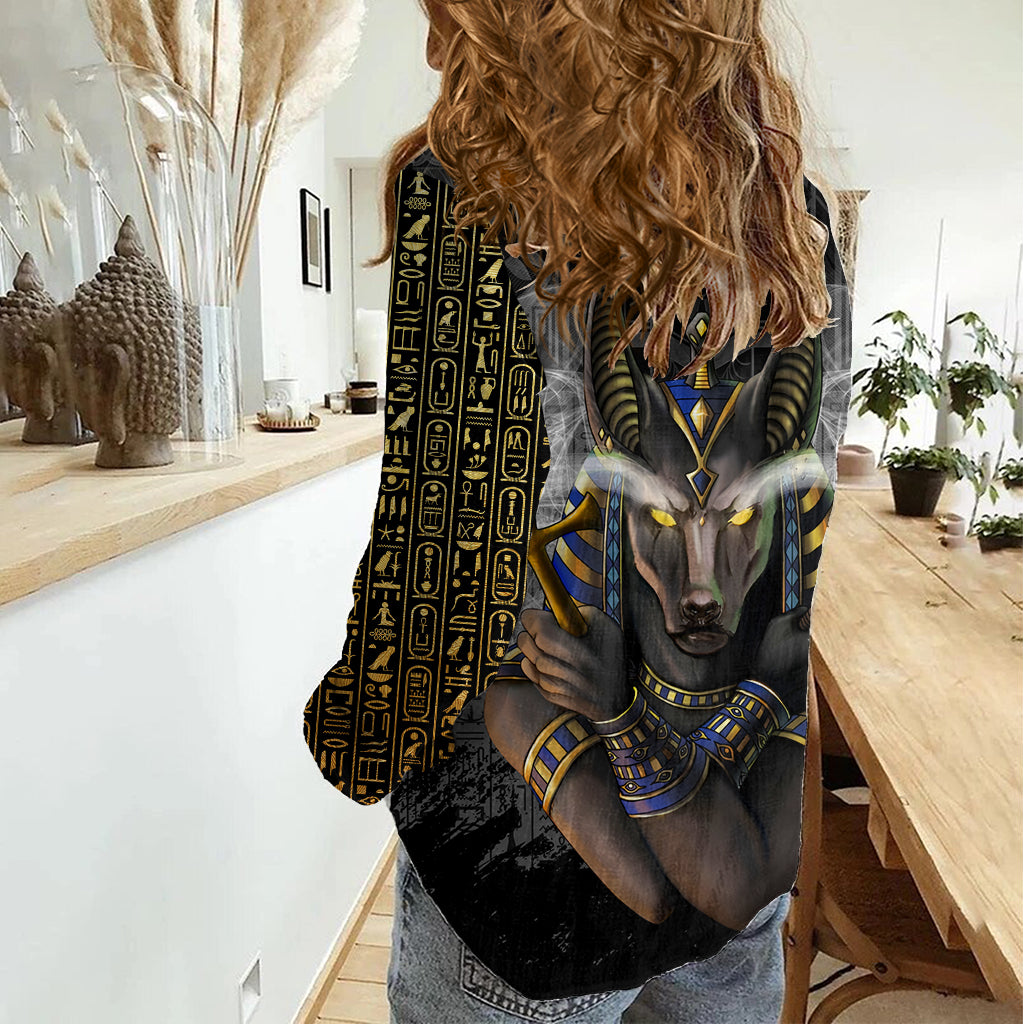 Anubis Women Casual Shirt Egypt Pattern Black - Wonder Print Shop