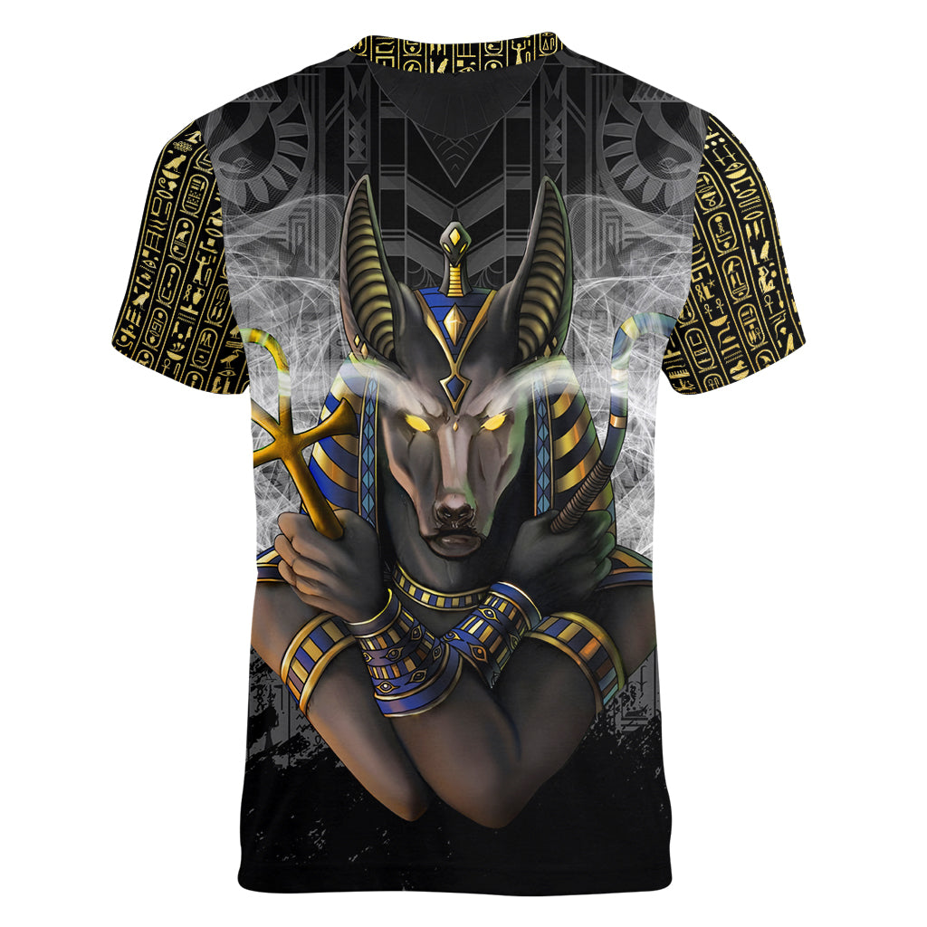 Anubis Women V Neck T Shirt Egypt Pattern Black - Wonder Print Shop