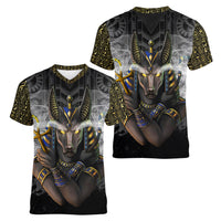 Anubis Women V Neck T Shirt Egypt Pattern Black - Wonder Print Shop