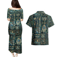 Egyptian Hieroglyphs And Deities Couples Matching Puletasi and Hawaiian Shirt - Wonder Print Shop