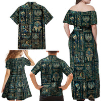 Egyptian Hieroglyphs And Deities Family Matching Off Shoulder Maxi Dress and Hawaiian Shirt - Wonder Print Shop