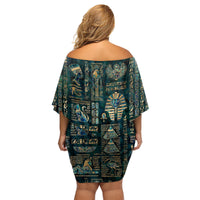 Egyptian Hieroglyphs And Deities Family Matching Off Shoulder Short Dress and Hawaiian Shirt - Wonder Print Shop