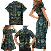 Egyptian Hieroglyphs And Deities Family Matching Short Sleeve Bodycon Dress and Hawaiian Shirt - Wonder Print Shop