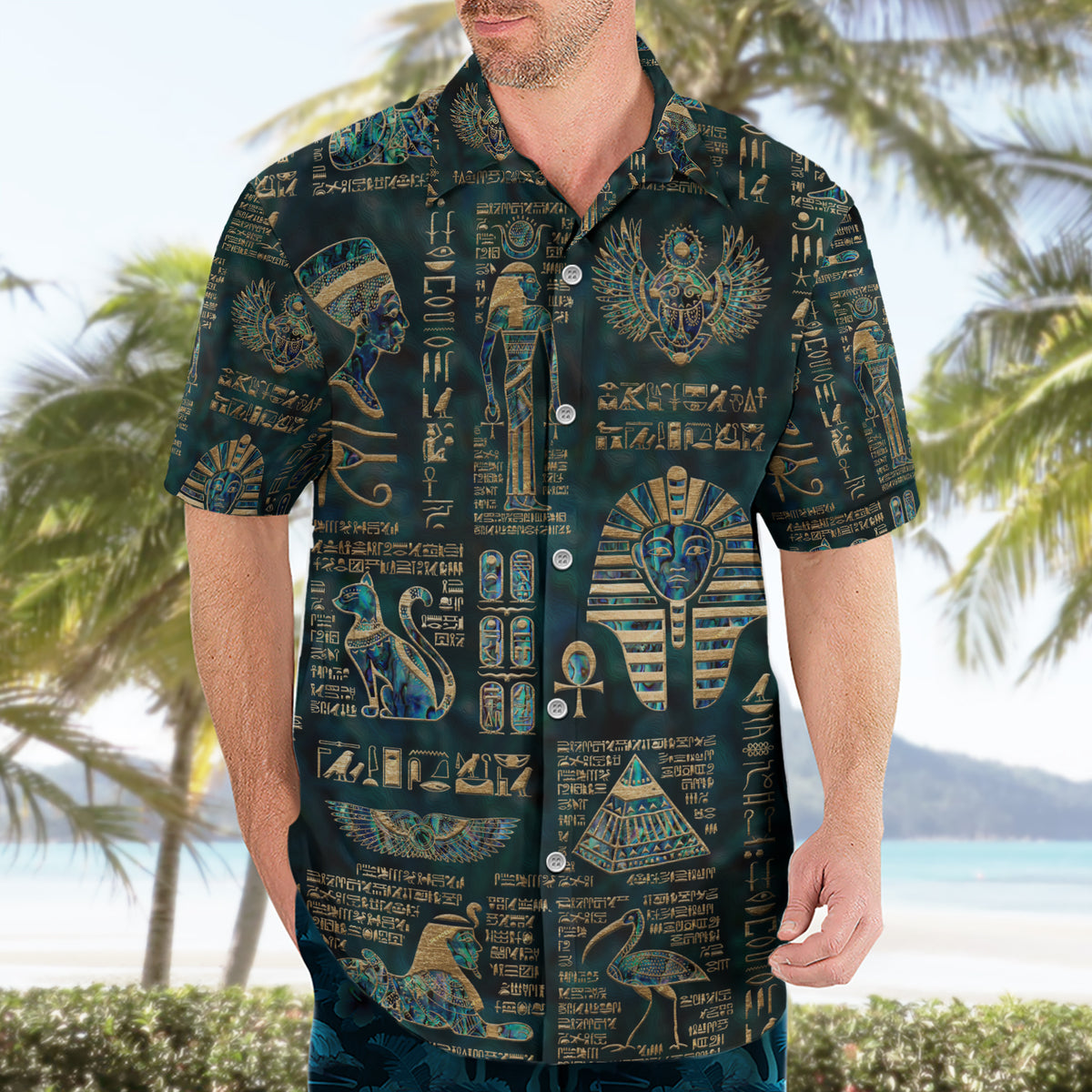 Egyptian Hieroglyphs And Deities Hawaiian Shirt - Wonder Print Shop