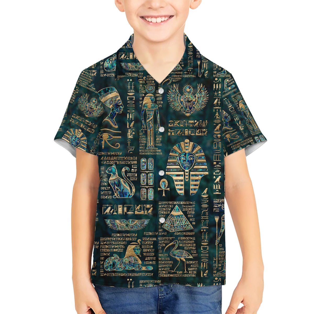 Egyptian Hieroglyphs And Deities Hawaiian Shirt - Wonder Print Shop