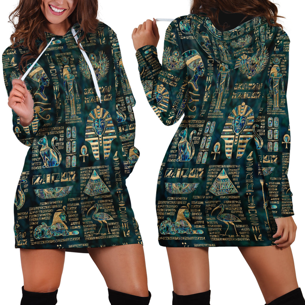 Egyptian Hieroglyphs And Deities Hoodie Dress - Wonder Print Shop