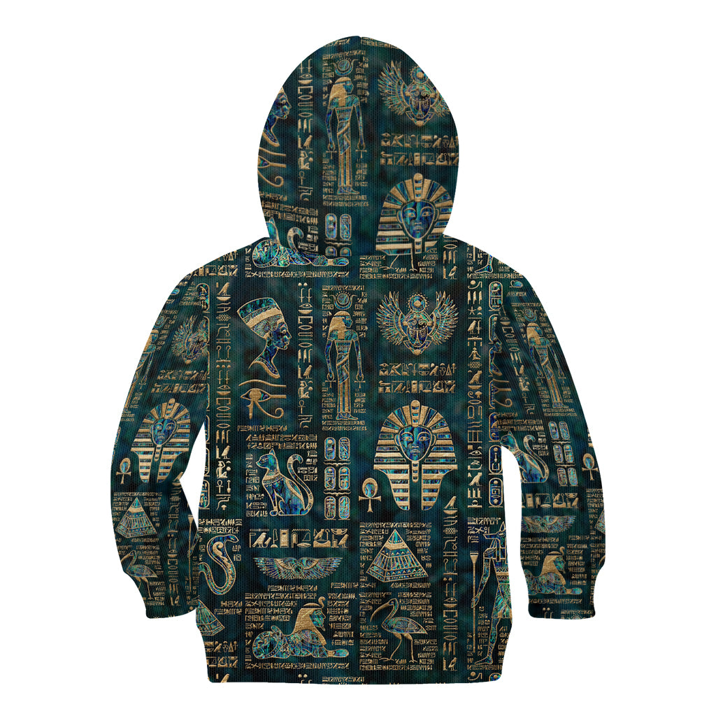 Egyptian Hieroglyphs And Deities Kid Hoodie - Wonder Print Shop