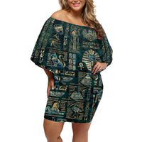 Egyptian Hieroglyphs And Deities Off Shoulder Short Dress - Wonder Print Shop