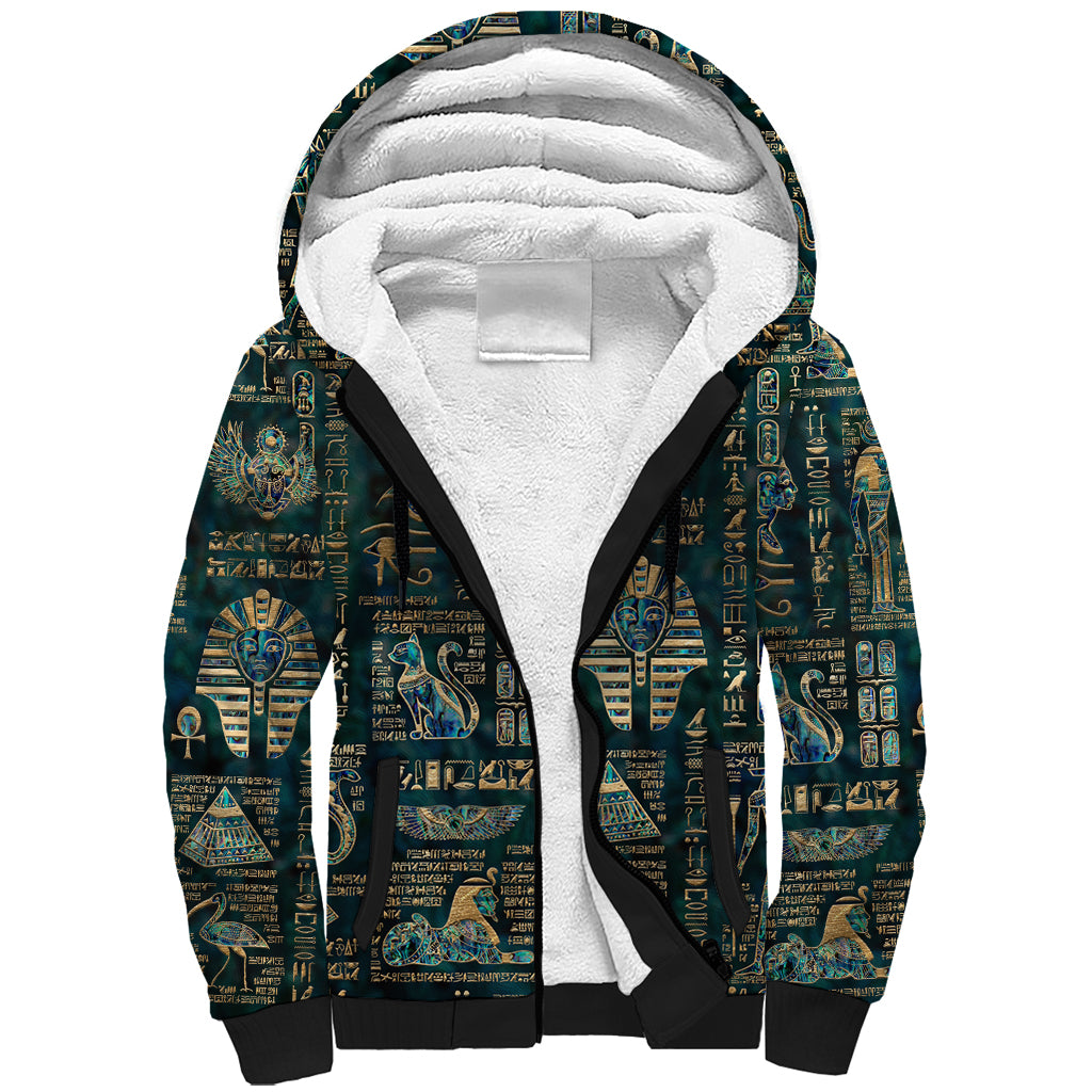 Egyptian Hieroglyphs And Deities Sherpa Hoodie - Wonder Print Shop