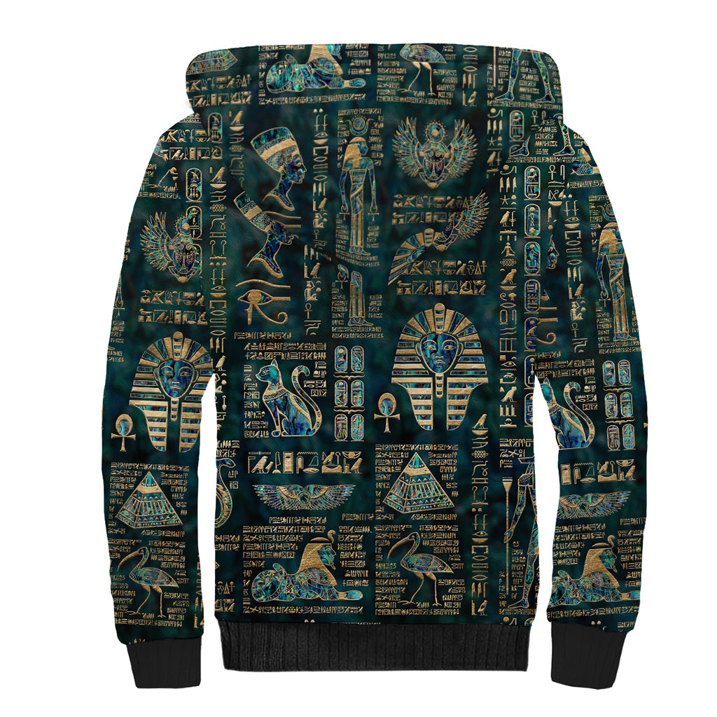 Egyptian Hieroglyphs And Deities Sherpa Hoodie - Wonder Print Shop