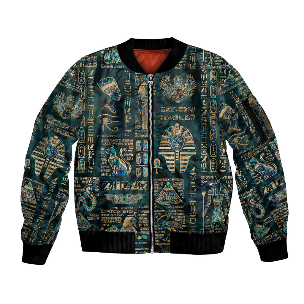 Egyptian Hieroglyphs And Deities Sleeve Zip Bomber Jacket - Wonder Print Shop