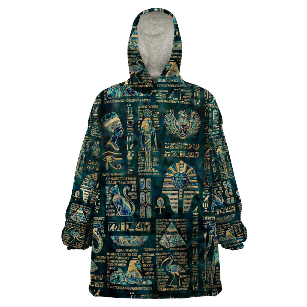 Egyptian Hieroglyphs And Deities Wearable Blanket Hoodie - Wonder Print Shop