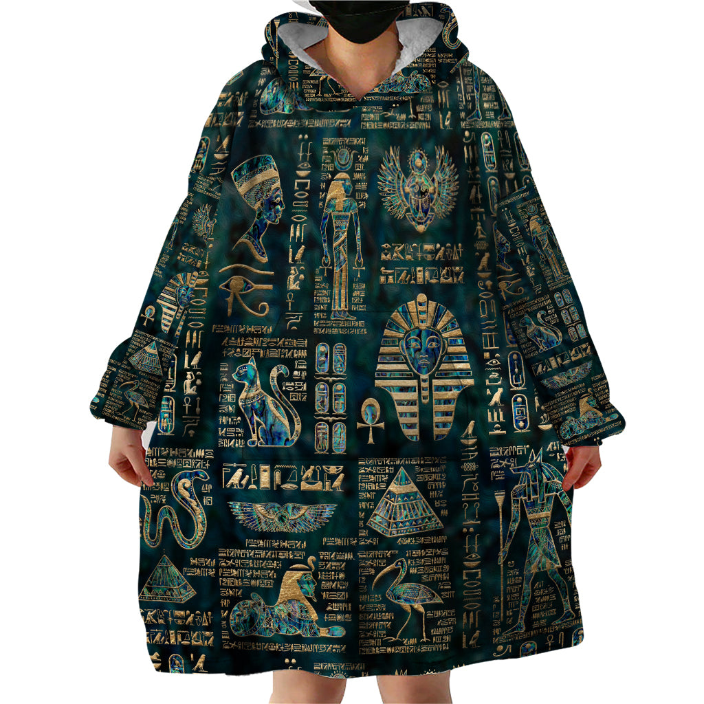 Egyptian Hieroglyphs And Deities Wearable Blanket Hoodie - Wonder Print Shop