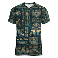 Egyptian Hieroglyphs And Deities Women V Neck T Shirt - Wonder Print Shop