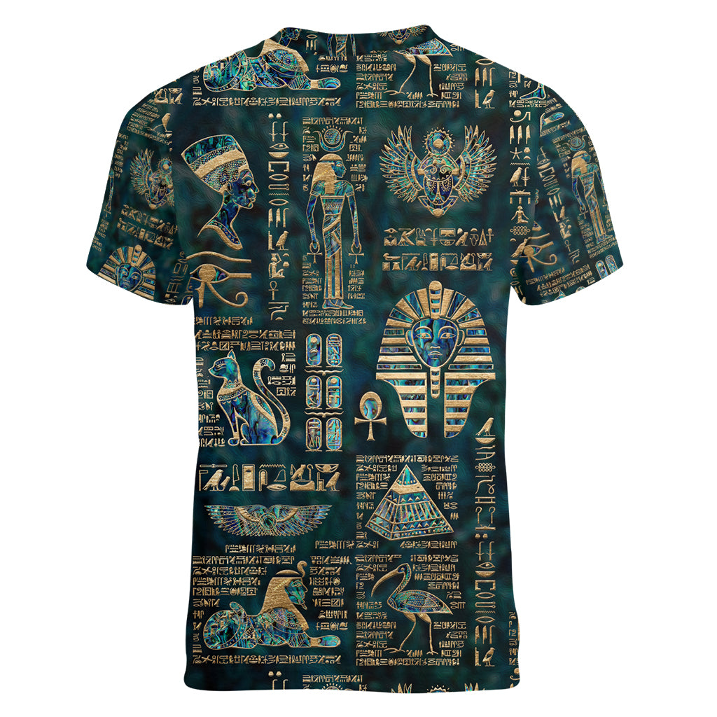 Egyptian Hieroglyphs And Deities Women V Neck T Shirt - Wonder Print Shop