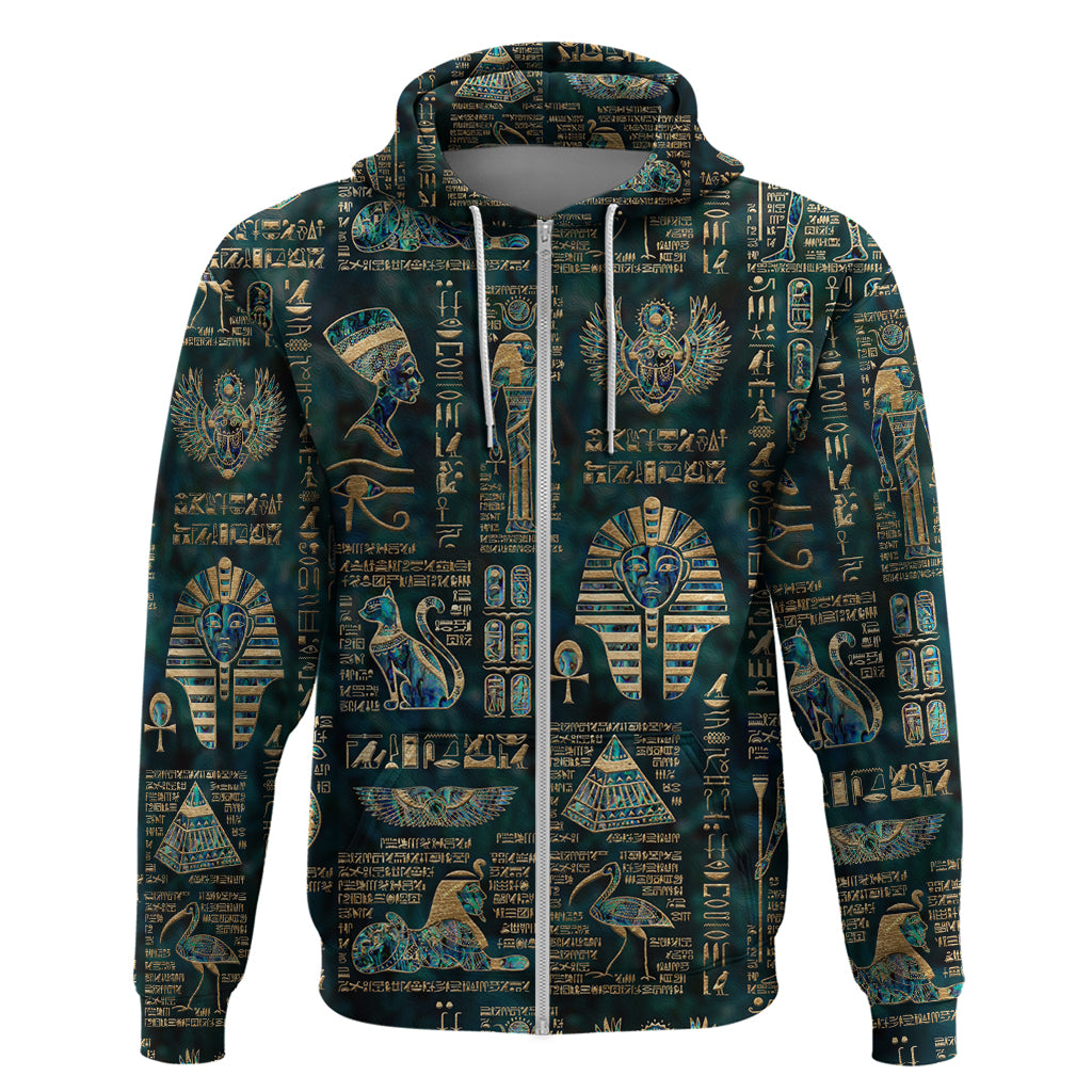 Egyptian Hieroglyphs And Deities Zip Hoodie - Wonder Print Shop